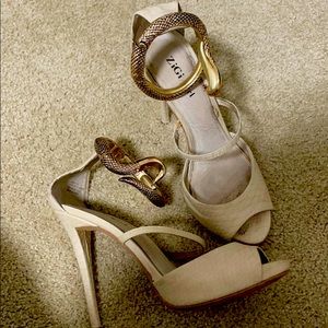 Zigi girl stilettos with gold snake buckle 8.5